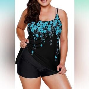 2025 Tankini Swimsuits Tummy Control Flowy Swimwear 2 Piece Bathing Boyshorts 3X